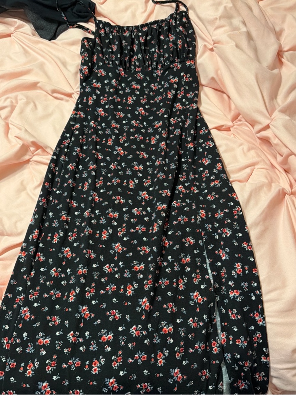 Black Floral Maxi Dress with Red Accent Flowers